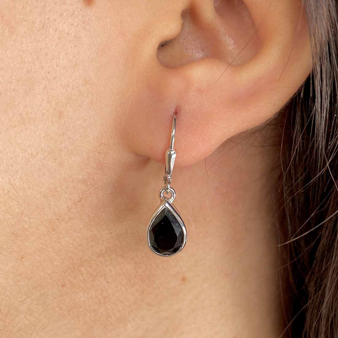 Black Tourmaline Leverback Earring-(BLS-SE-742.)
